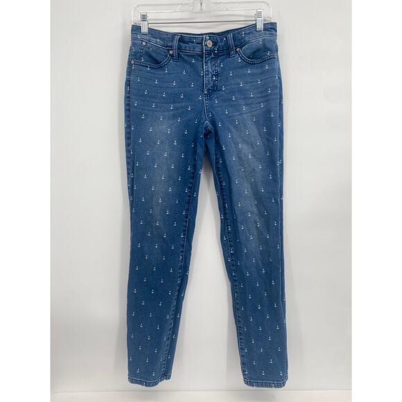 Talbots Flawless Slim Ankle Denim Blue Jeans Anchor Print Women's Size 2 - Picture 1 of 9